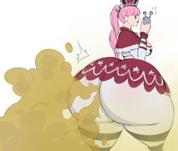 alternate_version_available artist_request ass ass_expansion big_ass clothing fart fart_cloud fart_fetish farting female female_only hyper hyper_ass hyper_butt lipstick one_piece perona source_request tagme