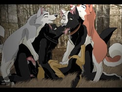 anthro canine dog_orgy female feral furry gay german_shepherd group_sex husky male no_humans orgy sex wolf