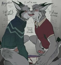 5_fingers anthro ass athletic athletic_anthro athletic_male biped black_ear_tips black_eyebrows black_spots blue_eyes blush bodily_fluids bottomless briefs cage.2025 canada_lynx cheek_tuft circumcised claws clothed clothing collared_shirt colored countershading crooked_whiskers crossover crouching digital_drawing_(artwork) digital_media_(artwork) dipstick_ears dipstick_tail disney dripping duo ear_markings echo_(game) echo_(series) echo_project english_text erection eye_contact eyebrows facial_markings facial_tuft fangs felid feline fingers flat french_kissing fur genital_fluids genitals glans grey_body grey_fur hair half-closed_eyes hand_on_leg hand_on_penis head_markings hi_res humanoid_genitalia humanoid_penis inner_ear_fluff intraspecies kissing kneeling leaking_precum leaning looking_at_another looking_pleasured lynx male male/male mammal markings masturbation multicolored_ears murizy narrowed_eyes neck_tuft open_mouth pawbert_lynxley penile penile_masturbation penis pink_nose plantigrade polo_shirt precum precum_drip pubes saliva saliva_drip saliva_string shirt short_tail simple_background smile spots spread_legs spreading sweater tail tail_markings teeth text tj_hess tongue tongue_out topwear topwear_only tuft underwear watermark wet wet_clothing whiskers white_body white_fur yellow_eyes zootopia