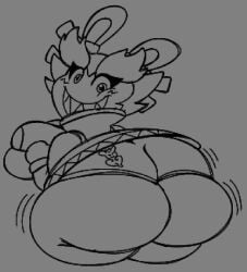 anthro ass big_breasts big_butt blush blush_lines bottomwear breasts cleavage clothed clothing digital_drawing_(artwork) digital_media_(artwork) faucyv female huge_butt hyper hyper_butt impractical_clothing jacket kanya_(mario_+_rabbids) kanya_(mario_plus_rabbids) lagomorph leporid long_ears looking_at_viewer looking_back mammal mario_(series) mario_+_rabbids mario_+_rabbids:_sparks_of_hope mario_plus_rabbids_sparks_of_hope monochrome nintendo obese overweight panties rabbid rabbit raving_rabbids rayman_(series) sketch skirt solo thick_thighs topwear ubisoft under_skirt_view underwear wide_hips