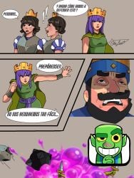 3girls archer_queen_(clash_of_clans) blue_king_(clash_royale) blue_princess_(clash_royale) clash_(series) clash_royale goblin goblin_(clash_royale) goblin_male king_(clash_royale) meme meme_reference princess_(clash_royale)