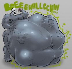 1boy bara bara_tiddies bara_tits belch belching big_belly big_nipples black_nipples burp burping gray_body gray_skin grey_body grey_skin huge_belly huge_burp male male_only male_pred mfbigfellas skull_head solo solo_male swallowed_whole vore vore_belly