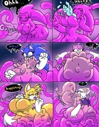 2022 absurd_res amy_rose anthro bat bulge canid canine chaos_(sonic) clothing colored comic dialogue drip_effect english_text eulipotyphlan female fight fox fusion gloves goo_creature group hand_imprint handwear hedgehog hi_res holding_belly hybrid imprint kibbi_(slimimi) macro male malfunction mammal miles_tails_prower night onomatopoeia panicking personality_change rouge_the_bat rumbling_stomach sega slimimi slimimi_(artist) sonic_(series) sonic_adventure sonic_the_hedgehog sonic_the_hedgehog_(series) sound_effects stomach_bulge t3_(slimimi) tails_the_fox tendrils text white_clothing white_gloves white_handwear