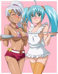 2girls bakugan female innie_pussy julie_hayward long_hair maid multiple_girls pointy_chin runo_misaki_(bakugan) skirt tagme