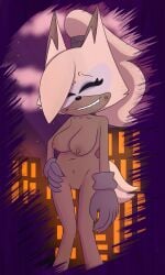 anthro big_breasts bite biting_lip breasts canid canine canis city cityscape clitoris clothing female fur genitals gloves hair hand_on_hip handwear hi_res idw_publishing mammal night nude nude_female ponytail sega sinestudio solo sonic_(series) sonic_the_hedgehog_(comics) sonic_the_hedgehog_(idw) sonic_the_hedgehog_(series) squinted_eyes tan_body vulva whisper_the_wolf wolf yellow_body yellow_fur