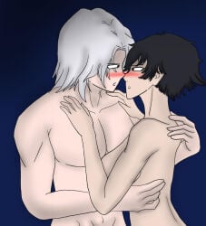 1boy1girl 1girls 2d black_hair dante_(devil_may_cry) devil_may_cry devil_may_cry_(series) female lady_(devil_may_cry) white_hair