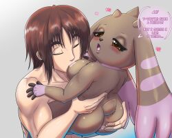 anal anal_suggest anthro anus ass bandai_namco big_butt biped blush breast_play breast_suck breasts brown_body brown_hair dialogue digimon digimon_(species) docsye duo eyelashes female glistening glistening_body hair hand_on_butt heart_symbol hi_res human human_on_anthro interspecies larger_male looking_pleasured lopmon male male/female mammal nude pupils shortstack size_difference smaller_female speech_bubble spread_ass sucking text thick_thighs