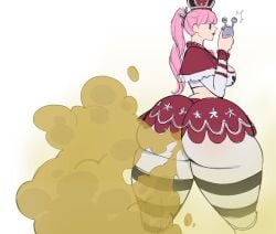 alternate_version_available artist_request ass big_ass clothing fart fart_cloud fart_fetish farting female female_only hyper_ass lipstick one_piece perona source_request tagme