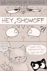 2025 absurd_res anthro arrow_sign blush bodily_fluids comic digital_media_(artwork) domestic_cat english_text exclamation_point felid feline felis fur group half-closed_eyes heart_symbol hi_res kuehiko_roshihara looking_at_another looking_pleasured male male/male mammal monochrome narrowed_eyes question question_mark rufuta_hachitani speech_bubble standing sushiamazing sweat tapio_chatarozawa text text_box thought_bubble trio working_buddies! worried
