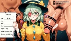 2boys :o ai_generated balls bar_censor bespectacled black_headwear blush bow breasts bright_pupils buttons censored collared_shirt dark-skinned_male dark_skin diamond_button english_text eyeball female floral_print foreskin frilled_sleeves frills full_body glasses green_eyes green_hair hair_between_eyes hat hat_ribbon heart heart_of_string huge_cock huge_testicles komeiji_koishi large_penis long_sleeves looking_at_viewer male male_pubic_hair medium_breasts medium_hair mmf_threesome multiple_boys mykibuu nude one_eye_covered open_mouth penis penis_awe penis_size_difference precum pubic_hair ribbon shirt skirt solo_focus straight testicles third_eye threesome uncircumcised upper_body veins veiny_penis wide_sleeves yellow_ribbon yellow_shirt