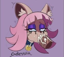 2d 2d_(artwork) 2d_artwork blowjob brown_fur cat_ears catgirl collar cum_in_mouth effie_(endlessfin) endlessfin eyaculation half-closed_eyes messy_hair messy_makeup messy_sex oc penis pink_eyes pink_hair purple_eyeshadow semen_in_mouth semen_on_face