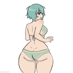 1girls ass_focus big_ass bikini black_eyes digitmay female green_bikini green_hair looking_back ramona_flowers rear_view scott_pilgrim short_hair solo solo_female thick_thighs