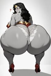 ai_generated big_ass big_breasts black_hair dc dc_comics diana_prince female gigantic_ass high_heels huge_ass hunkbsaa lace-trimmed_panties long_hair looking_back massive_ass muscular_back muscular_female nipple_bulge panties thick_thighs white_panties wide_hips wonder_woman wonder_woman_(series)