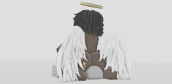 2boys 3d ass big_ass black_hair brown_skin completely_nude completely_nude_male crimstuff dark-skinned_male dark_skin dreadlocks facesitting gay grey_skin halo male male/male male_only nude nude_male roblox robloxian short_hair white_wings wings