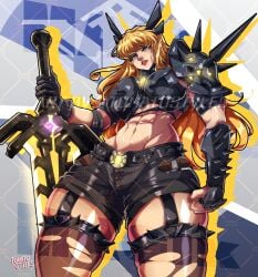 1girls abs armor big_ass big_breasts female female_only low-angle_view magik_(illyana_rasputin) magik_(marvel_rivals) marvel marvel_rivals skindentation sword thick_thighs tomatostyles voluptuous