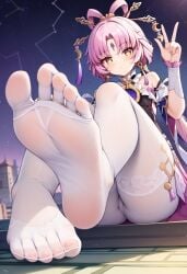 ai_generated animeboi111 feet_together foot_fetish fu_xuan_(honkai:_star_rail) giantess pantyhose up_close