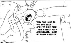 2d applejack_(mlp) doc_icenogle equine female friendship_is_magic horse human human_on_feral my_little_pony no_penetration quadruped smooth_skin text