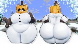 3d big_ass big_breasts big_butt caffinatedbuns feline female female_only large_ass minecraft pumpkin_head roblox snow thick_ass thick_thighs white_body