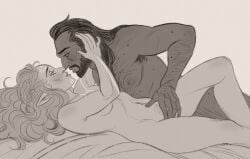 dragon_age fingering fucktemplars looking_at_partner lucanis_dellamorte monochrome rook_(dragon_age)