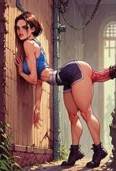 1boy ai_generated ass_focus assjob bending_over buttjob clothed clothing covered_buttjob equine female female horse horsecock huge_cock hyper_penis jill_valentine male paralap penis_between_ass penis_on_ass penis_size_difference pov resident_evil resident_evil_3_remake