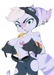 1girls bare_arms bare_breasts bare_shoulders big_breasts blue_eyes blush color female female_focus female_only furry furry_female hi_res huhujujuy insomniac_games large_breasts lombax lombax_(ratchet_and_clank) looking_at_viewer nipples piercing ratchet_and_clank rivet_(ratchet_and_clank) short_hair solo solo_female sony_interactive_entertainment tagme tail thick_thighs white_hair