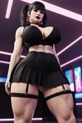 1girls 3d 3d_(artwork) ai_generated big_ass big_breasts black black_hair choker garter_belt garter_straps goth goth_girl high_heels hispanic kali(oc) latina lipstick radnsad short_skirt solo solo_female solo_focus thick_thighs