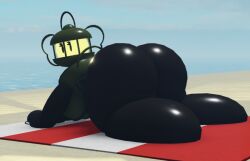 3d all_fours animate_inanimate arched_back beach beach_towel bubble_ass bubble_butt female goofylookin handlebars handles_on_hips horny_face humanization humanized lant_(goofy_lookin) lantern large_ass large_breasts looking_back massive_ass metallic_body roblox solo_female w_mouth