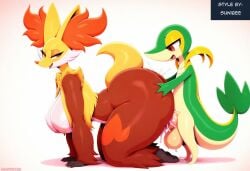 ai_generated all_fours ambiguous_penetration anthro ass big_breasts big_butt blush bodily_fluids breasts canid canine cum cum_inside curvy_figure delphox duo female female_penetrated from_behind_position generation_5_pokemon generation_6_pokemon genital_fluids genitals heart hellsonger hi_res huge_breasts huge_butt hyper hyper_breasts inflation inflation inner_ear_fluff interspecies larger_female larger_penetrated looking_pleasured male male/female male_penetrating male_penetrating_female mammal nintendo nude open_mouth orgasm penetration penile pokemon pokemon_(species) red_body red_eyes red_fur saliva scalie sex simple_background size_difference small_dom_big_sub smaller_male snivy sweat thick_thighs tongue tongue_out voluptuous white_background wide_hips