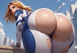 ai_generated alternate_version_at_source ass ass_focus big_breasts blonde_hair bodysuit bodysuit_open city_background female giant_ass hypet invisible_woman invisible_woman_(marvel_rivals) marvel marvel_rivals ripped_bodysuit ripped_clothing shiny shiny_skin solo sue_richards sue_storm tagme thick_thighs thigh_highs thighs wide_hips