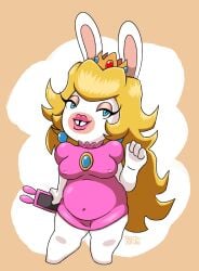 1girls anthro belly chubby chubby_anthro chubby_belly chubby_female electronics female female_only jaleczu mario_(series) mario_plus_rabbids_kingdom_battle medium_breasts nintendo nipples_visible_through_clothing rabbid rabbid_peach raving_rabbids rayman_(series) shortstack solo solo_female super_mario_bros. tight_clothing ubisoft