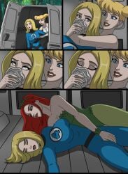 3girls blonde_female chloroform comic dc_comics dubious_consent harleen_quinzel harley_quinn invisible_woman kidnapped kidnapping marvel molestation pamela_isley passed_out poison_ivy pussy_grab red_hair_female serisabibi sleep_molestation sue_storm superheroine unconscious van villainess yuri