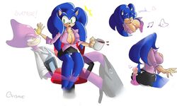 amber_eyes animal_ears ass big_ass big_breasts breast_fondling breasts buttjob chameleon cuisine espio_the_chameleon female fondling green_eyes hedgehog horn invisible male nipples penis pussy rule_63 sega sonic_(series) sonic_the_hedgehog tail