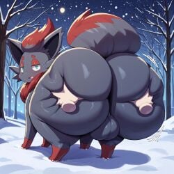 ai_generated ass big_ass bubble_butt canine feral huge_ass hyper hyper_ass male nintendo pokemon pokemon_(species) zorua