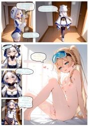 2girls ai_assisted ai_generated blush caught_masturbating cleavage close-up comic doujinshi durandal_(honkai_impact) embarrassed fingering honkai_(series) honkai_impact_3rd masturbation moaning samhentai2 sweat sweatdrop theresa_apocalypse