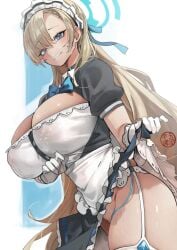 1girls areola ass asuna_(blue_archive) big_ass big_breasts big_thighs blonde_hair blue_archive blue_eyes blush breasts butt cleavage female female_focus female_only gigantic_ass gigantic_thighs hair_over_one_eye huge_ass huge_breasts huge_thighs large_breasts legwear long_hair looking_at_viewer maid maid_headdress maid_outfit maid_uniform nipples solo tagme tamada_heijun thick_hips thick_thighs thighs