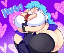 1boy 1girls ass belly blue_hair breasts brown_hair chubby chubby_female closed_eyes denizen1414 face_between_breasts face_in_breasts fat female female_focus fingerless_gloves friday_night_funkin friday_night_funkin_mod furaffinity hips hugging hugging_partner hyper hyper_ass hyper_breasts large_ass large_breasts larger_female male miniskirt skirt skyblue skyblue_(friday_night_funkin) skyverse smaller_male stockings stockings_thigh_highs stomach thick_thighs thighs wide_hips