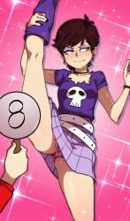 1boy 1boys 1girls 1male 2020 2020s 2d 2d_(artwork) 2d_artwork absurd_res absurdres ass_freckles bare_thighs belt black_hair black_nails blue_eyes blush breasts brown_hair butt_freckles clothed clothed_female digital_art digital_drawing digital_drawing_(artwork) digital_media digital_media_(artwork) digital_painting digital_painting_(artwork) ear_piercing earring earrings embarrassed exposed_panties faceless_male female female_focus fingernails freckles freckles_on_ass hair hi_res human human_female jcm2 leg_grab leg_lift leg_up lincoln_loud luna_loud nail_polish necklace nickelodeon panties pantyshot pink_background pink_panties punk_girl purple_boots purple_clothing purple_eyeshadow purple_shirt rating shiny_background short_brown_hair short_dark_hair short_hair skirt skull skull_on_clothing skull_print solo solo_female solo_focus sparkles spread_legs standing_on_one_leg straight_hair t-square_position teenage_female teenager the_loud_house thighs tomboy unseen_male_face upskirt very_short_hair young