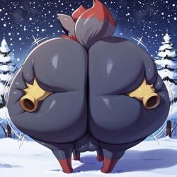 ai_generated ass big_ass bubble_butt canine feral huge_ass hyper hyper_ass male nintendo pokemon pokemon_(species) zorua