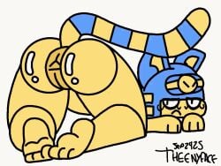all_fours animal_crossing animated ankha ankha_(animal_crossing) anthro ass blinking blue_hair domestic_cat feet felid feline felis female furry genitals hair looking_at_viewer loop mammal nintendo solo theenyface vulva yellow_body