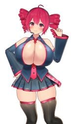 1girls 3d ahoge blush blush breasts cleavage cleavage_cutout cleavage_overflow curvaceous curvy curvy_female curvy_figure dekapaiyukari detached_sleeves female female_only gigantic_breasts huge_breasts huge_thighs kasane_teto large_breasts massive_breasts miniskirt mmd necktie necktie_between_breasts pose posing red_eyes red_hair skindentation skirt solo thick_thighs thighhighs thighs twin_drills utau voluptuous