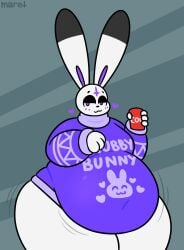 2022 anthro bunny coca-cola evilfiendish fat femboy fur furry huge_ass mare_(evilfiendish) overweight overweight_male purple_eyes soda sweater thick_thighs ugly_christmas_sweater