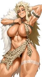 1girls absurd_res arm_behind_head armpit athletic_female big_breasts blonde_hair bodily_fluids cavegirl cavewoman female female_only jungle_girl leopard_print loincloth long_hair looking_at_viewer mole mole_under_mouth muscular_female muscular_thighs narrowed_eyes smiling smiling_at_viewer solo sotcho sweat sweatdrop tarzan thick_thighs thong tribal white_background yellow_eyes