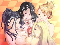 1boy 4girls ahe_gao black_hair blonde_hair breast_press breasts breath bukkake censored cum cum_in_hair cum_on_breasts facial female fullmetal_alchemist garakuta_(garakuta_no_gomibako) grin huge_breasts human izumi_curtis large_breasts lust lust_(fullmetal_alchemist) male multiple_girls multiple_paizuri naughty_face olivier_mira_armstrong open_mouth orgasm paizuri penis precum quadruple_paizuri riza_hawkeye smile straight teamwork