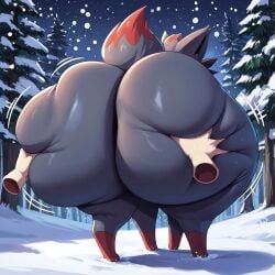 ai_generated ass big_ass bubble_butt canine female feral huge_ass hyper hyper_ass nintendo pokemon pokemon_(species) zorua