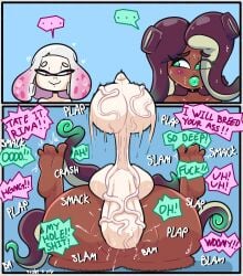 ... 1futa 1girls 2_panel_comic 2koma anal below_view blightstar brown_hair dark_skin dialogue english_text female futa_on_female futanari heart hyper_genitalia inkling interracial interspecies large_balls large_penis marina_(splatoon) mating_press octoling pale_skin pearl_(splatoon) penetration penis_in_ass plap plump_lips smack small_dom_big_sub speech_bubble splatoon splatoon_2 sweat swinging_balls tagme veiny_penis white_hair