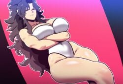 1girls ai_generated big_breasts black_hair daidouji_(senran_kagura) female large_breasts long_hair mullon muscular_female novelai senran_kagura solo swimsuit tall_female thick_thighs video_game_character