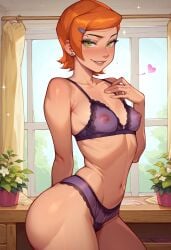 1girls ai_generated ben_10 cameltoe cartoon_network cleavage curvy erect_nipples female ginger ginger_hair green_eyes green_eyes_female gwen_tennyson huge_areolae huge_ass nai_diffusion orange_hair orange_hair_female puffy_nipples red_hair red_hair_female redhead short_hair short_hair_female small_breasts stable_diffusion thick_lips voluptuous wide_hips yashugai