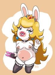 1girls anthro belly chubby chubby_anthro chubby_belly chubby_female electronics female female_only jaleczu lingerie lingerie_panties mario_(series) mario_plus_rabbids_kingdom_battle medium_breasts nintendo nipples rabbid rabbid_peach raving_rabbids rayman_(series) semi_nude shortstack solo solo_female stockings super_mario_bros. tight_clothing ubisoft