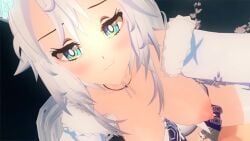 cowgirl_position first_person_view fox_ears fox_girl implied_cum_inside indie_virtual_youtuber kimono kissing koikatsu pov pov_kiss riding smug_face smugalana snowflake_hair_ornament tagme vampire video virtual_youtuber white_hair