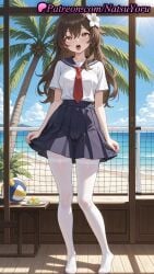 1girls ahe_gao ai_generated alternate_costume anime anime_style asian ass_visible_through_thighs ball bangs beach black_skirt blue_sailor_collar blue_skirt blue_sky blush breasts brown_eyes brown_hair bust busty cameltoe cloud coconut_tree day feet female female_focus female_only flower food foot_fetish full_body hair_between_eyes hair_flower hair_ornament hentai high-waist_skirt indoors large_breasts legs lifted_by_self long_hair looking_at_viewer medium_breasts miniskirt natsuyoru neckerchief necktie no_shoes ocean open_mouth original original_character outdoors palm_tree pantyhose pleated_skirt pussy_juice red_neckerchief red_necktie sailor_collar sailor_uniform saliva school_uniform serafuku shirt shirt_tucked_in short_sleeves skirt skirt_hold skirt_lift sky solo solo_female standing sunlight symbol-shaped_pupils table teeth thighband_pantyhose thighhighs thighs toes tongue tongue_out tree upper_teeth_only volleyball volleyball_(object) volleyball_net voluptuous voluptuous_female white_flower white_legwear white_pantyhose white_shirt wooden_floor